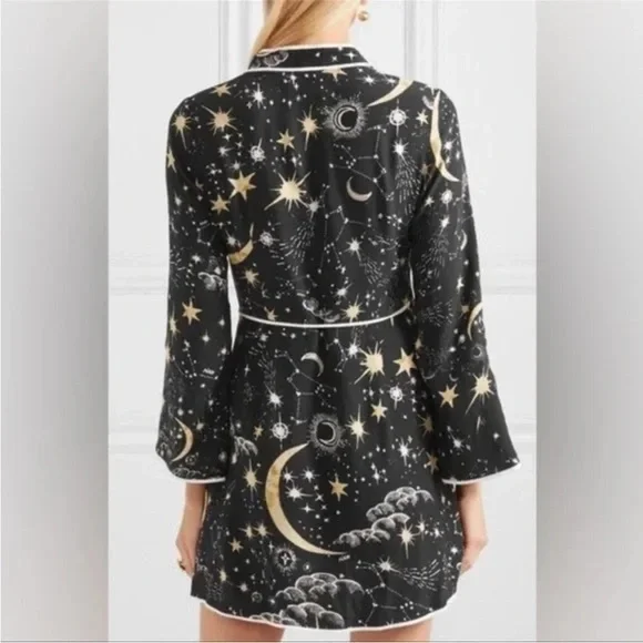 Rixo Black and Gold Celestial Print Wrap Dress - Picture 2 of 6